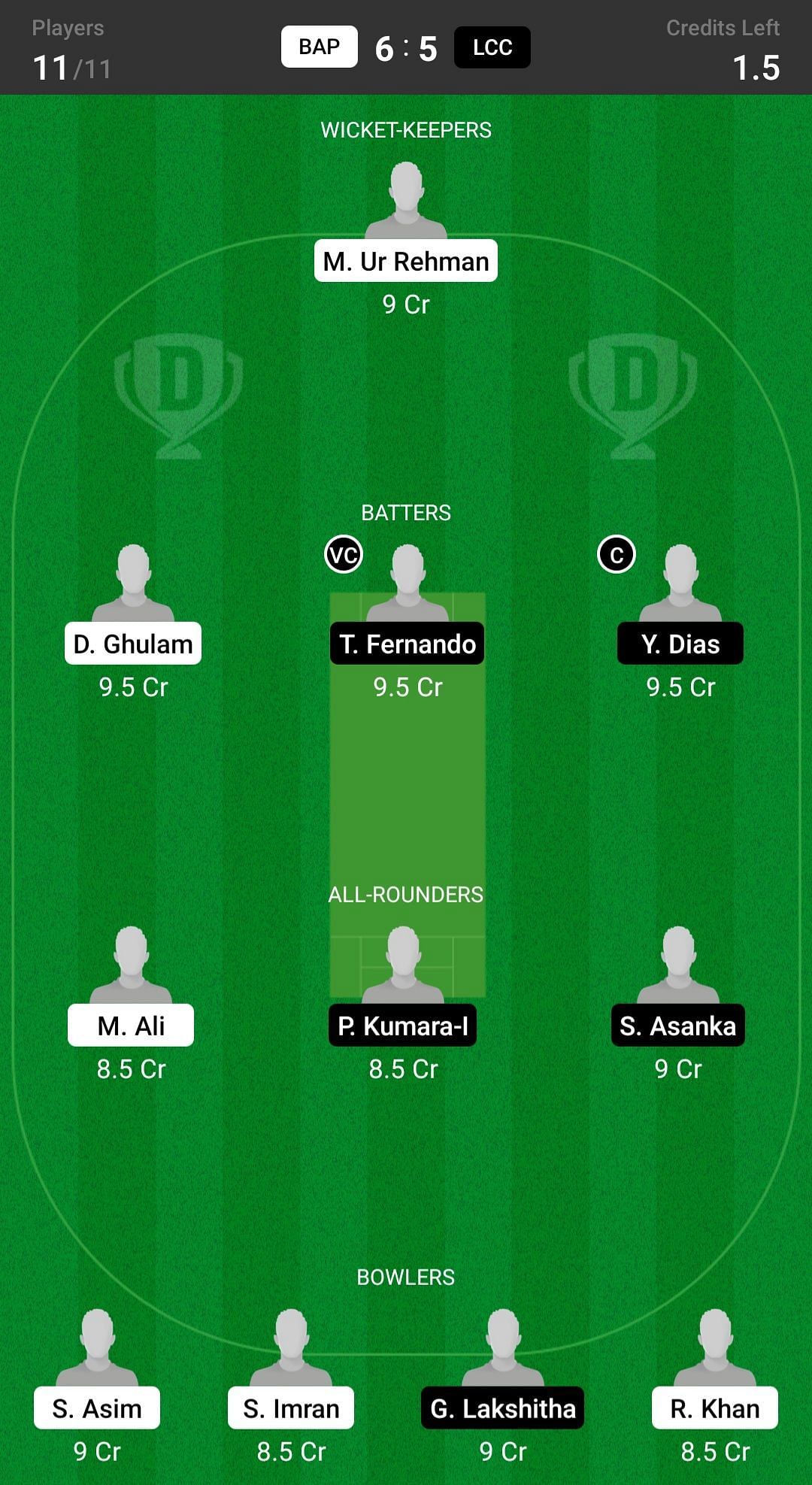 LCC Vs BAP Dream11 Prediction Fantasy Cricket Tips Today S Playing 11