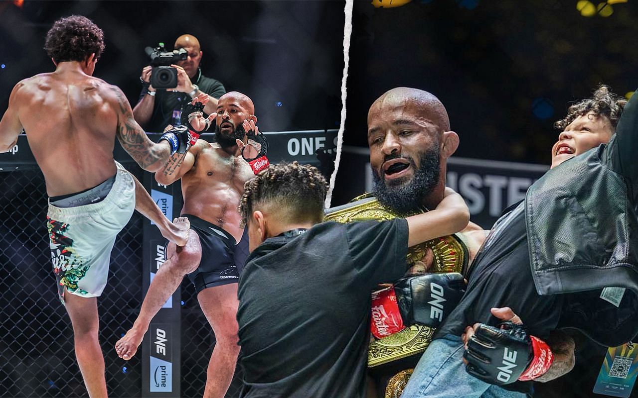 ONE Fight Night 10 Demetrious Johnson Celebrates With His Sons Tyron