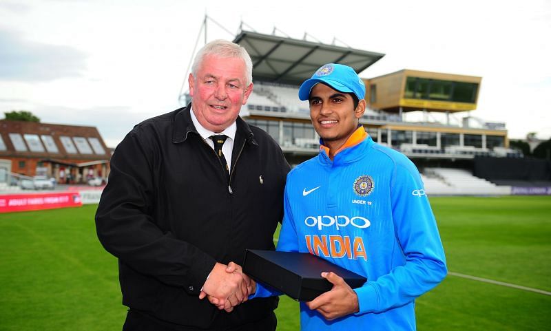 Shubman Gill receives the Player of the Tournament trophy after the series against England.