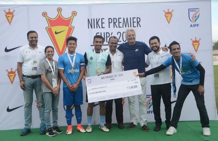 Club owner Ranjit Bajaj (far right) has been heavily involved in Minerva Punjab&#039;s youth development, believes U-15 captain Thoiba Singh (third from right).