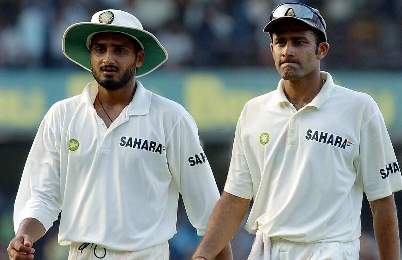 Anil Kumble and Harbhajan Singh, two of India&#039;s top spinners