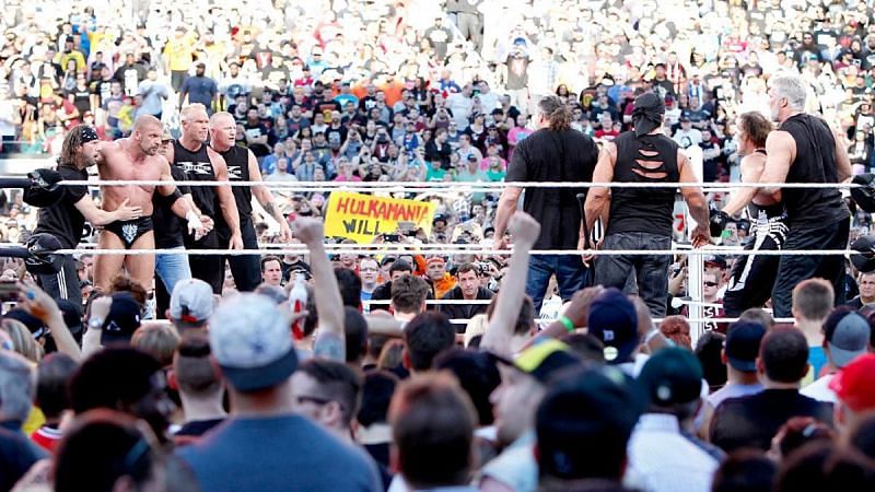 The NWO and DX stand across face-to-face 