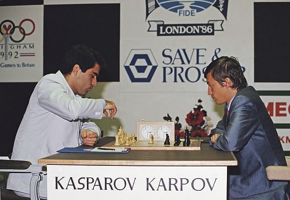 Kasparov (L) &amp; Karpov (R) during one of their many World Chess Championship Matches