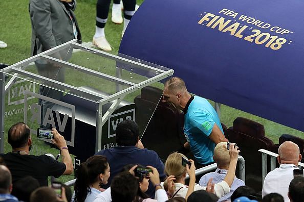 VAR being referred to during the 2018 FIFA World Cup Final