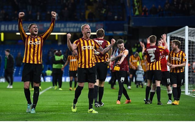 Bradford City rejoice after defeating Chelsea in 2015