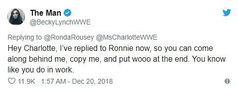 Becky moving on to Charlotte after destroying Ronda on Twitter