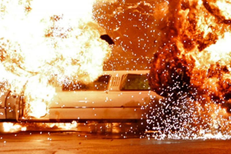 The limo blows up!