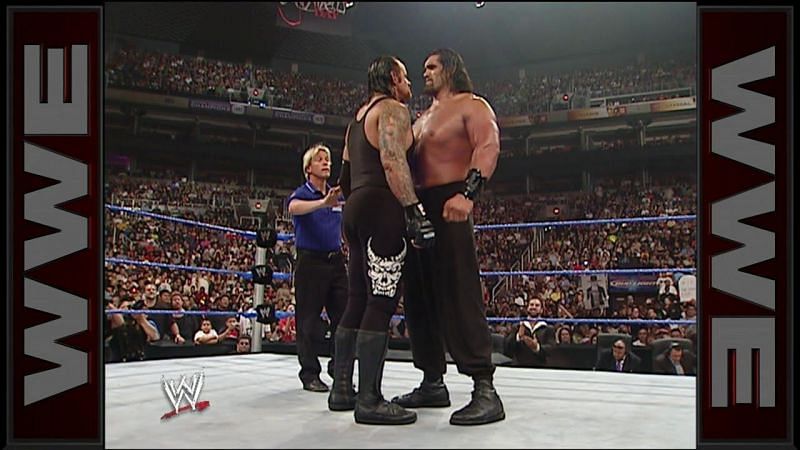 Khali staring down at The Undertaker