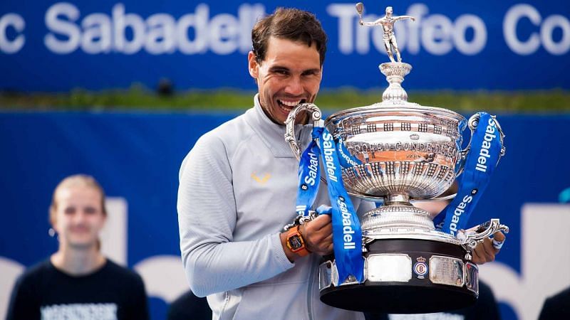 Rafael Nadal with his 11th Barcelona open title in 2018