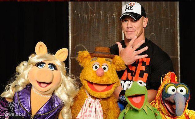John Cena with Miss Piggy, Kermit the Frog, Fozzy Bear, and Gonzo