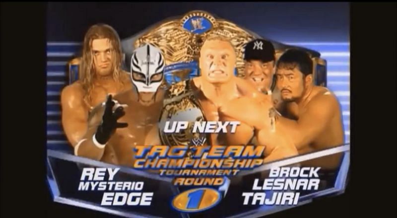 Brock and Tajiri against Edge and Mysterio