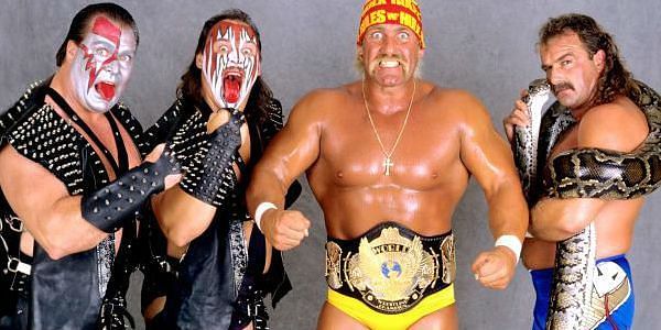 Hulk Hogan led this star-studded team which also featured Jake the Snake Roberts and Demolition, Ax and Smash.
