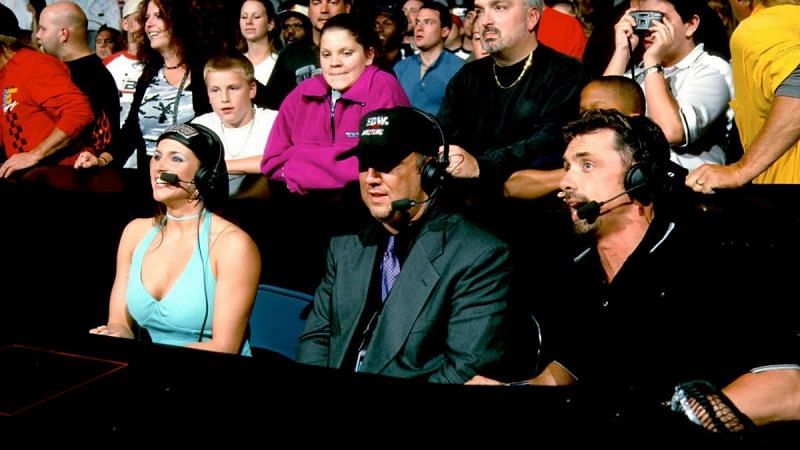 Stephanie McMahon behind the announce desk