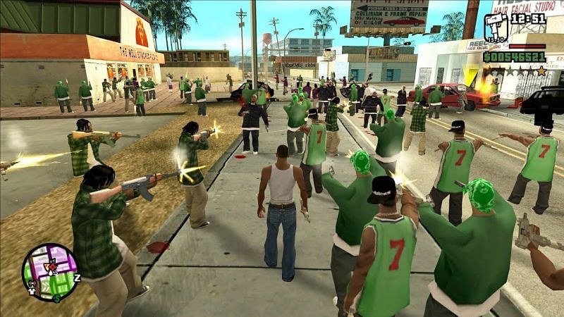 Gang wars in GTA: San Andreas. Image: YouTube.