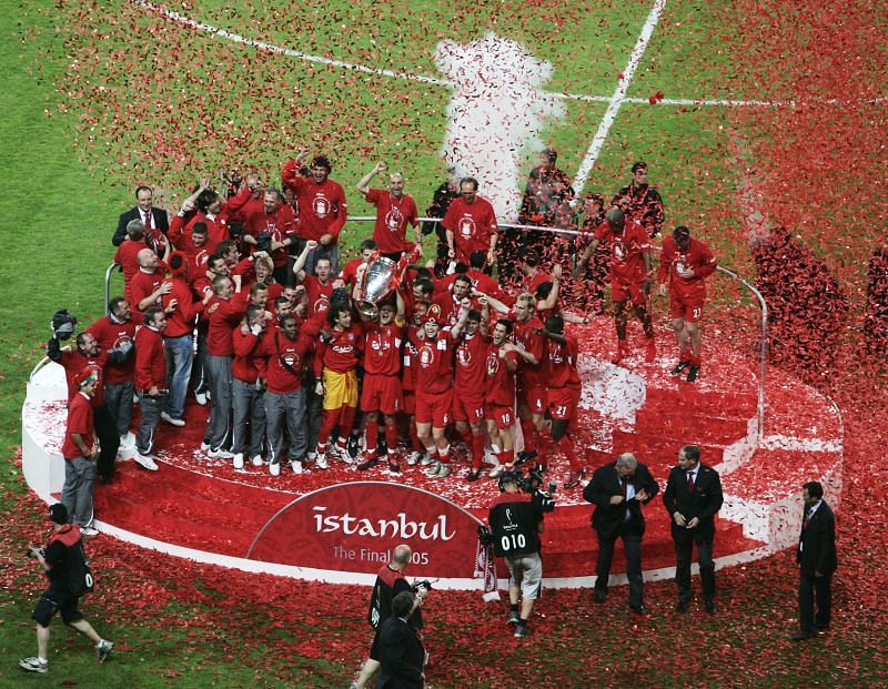 Liverpool captain Steven Gerrard lifts UEFA Champions League trophy