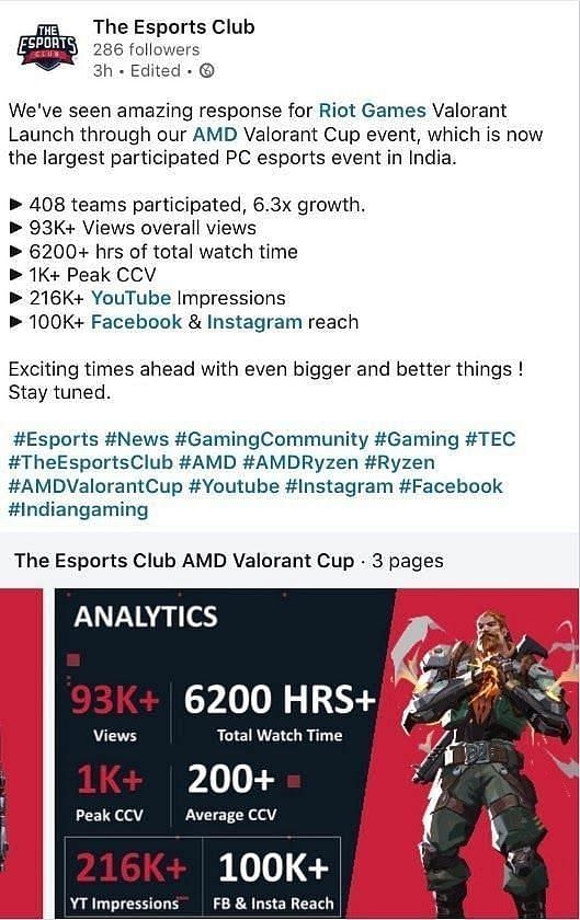 The image is taken from the Facebook page of The Esports Club.