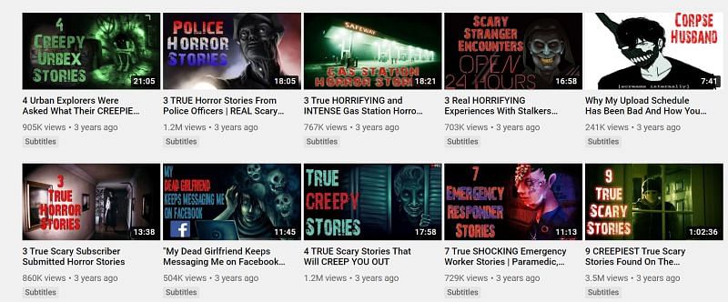 Some of the videos on Corpse Husband&#039;s YouTube channel (Image Credits: YouTube)