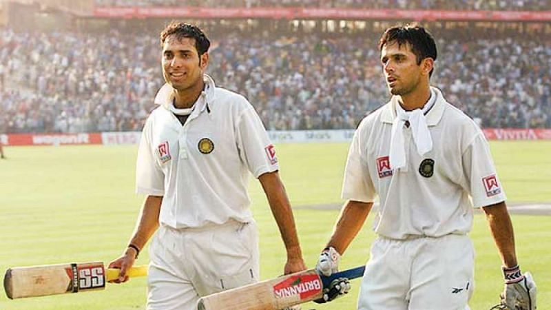 A victorious VVS Laxman and Rahul Dravid after decimating the Australian bowling attack