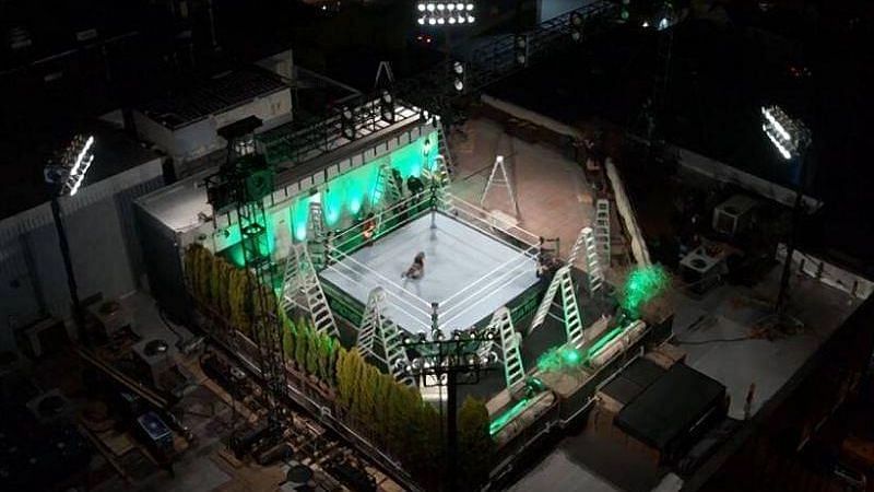 WWE showed this aerial view of the Money in the Bank ring