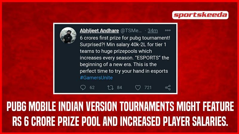 PUBG Mobile tournaments might feature prize pools above Rs 6 crore, and increased player salaries