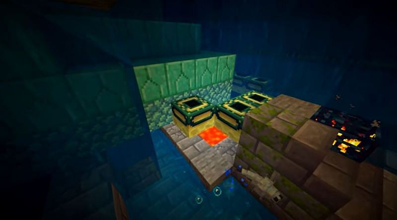 A completely broken End Portal can be found in this Minecraft seed, due to the collision in the generation of an Ocean Monument and Stronghold (Image via Minecraft &amp; Chill/YouTube)