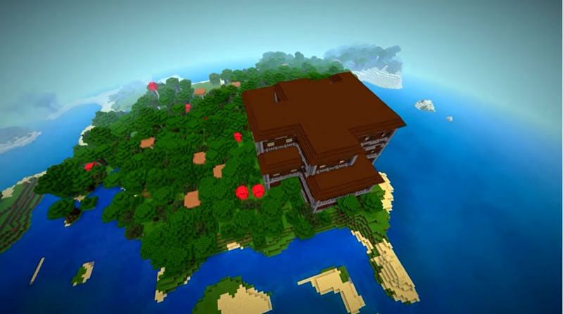 A woodland mansion on a small island in Minecraft. (Image via Minecraft &amp; Chill/YouTube)