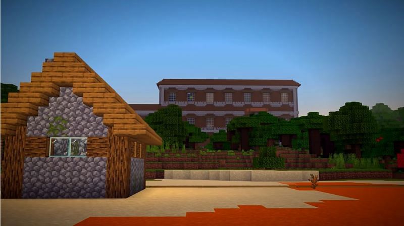 A woodland mansion that is close to a multitude of different biomes in Minecraft. (Image via Minecraft &amp; Chill/YouTube)
