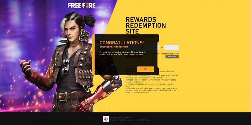 Enter the redeem code and press the confirm button