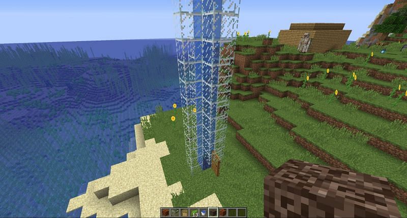 Step 9 to make water elevator in Minecraft