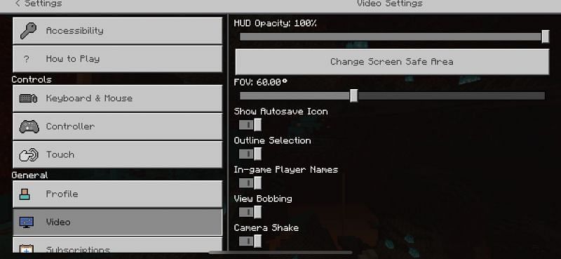 minecraft bedrock default video settings