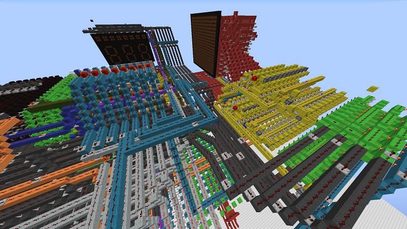 A Redstone computer with a GPU (Image via u/_SlippyBanana_ on Reddit)