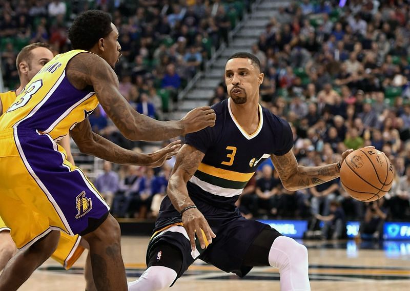 George Hill (R) in action