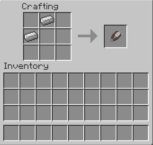 In the first row, there should be 1 iron ingot in the second cell. In the second row, there should be 1 iron ingot in the first cell.
