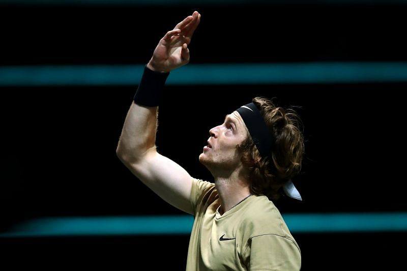 Andrey Rublev reacts after winning the ATP 500 event in Rotterdam