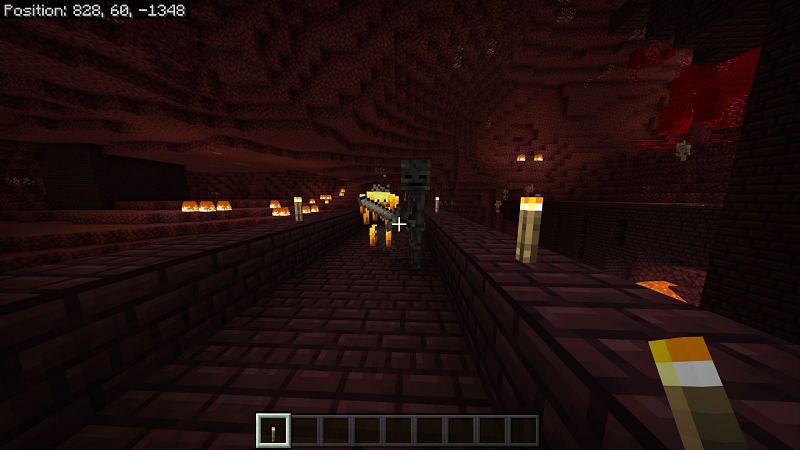 Wither skeletons will only spawn near a nether fortress, they are 3 blocks tall and can inflict the wither debuff so try to stay under a 2 block high ceiling when you are approaching these enemies.&nbsp;