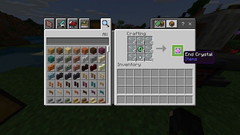 Once you have 28 glass, you can get started on making your 4 end crystals. To make an end crystal combine 7 glass, 1 ghast tears, and 1 eye of ender to make an end crystal.