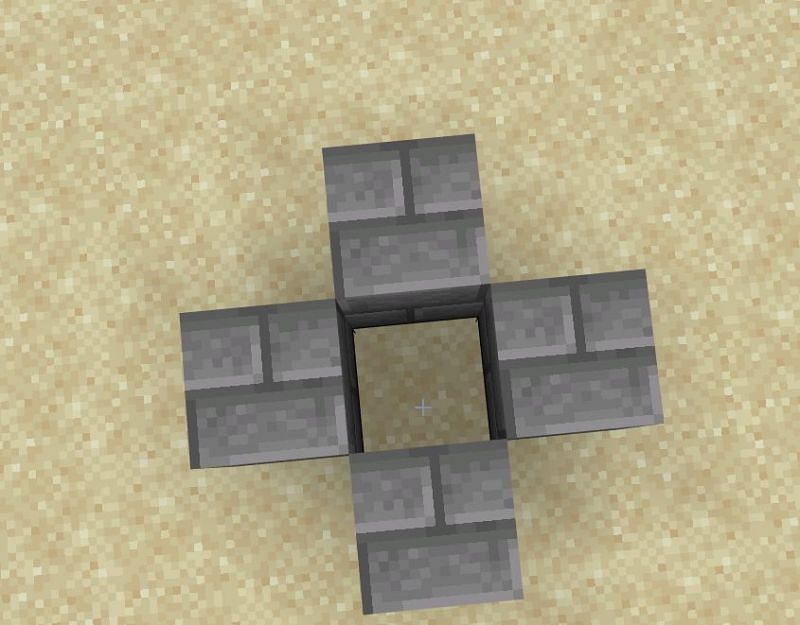 Firstly, you are going to take four of your stone blocks and place them in a formation where there is a hole in the center.&nbsp;