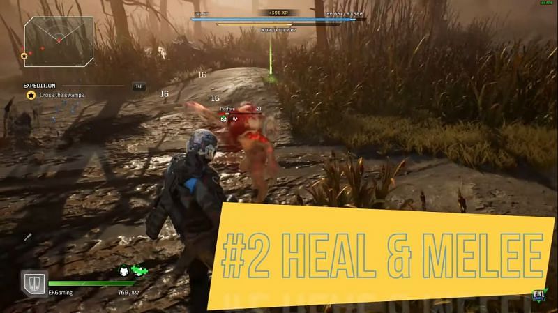 Healing and Melee attack combination in Outriders (Image via EK1 Gaming)