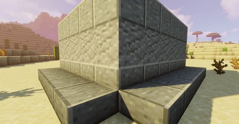A mysterious Andesite monument found in the desert (Image via Minecraft)