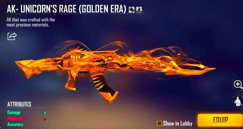 The Unicorn&#039;s Rage AK skin in Free Fire