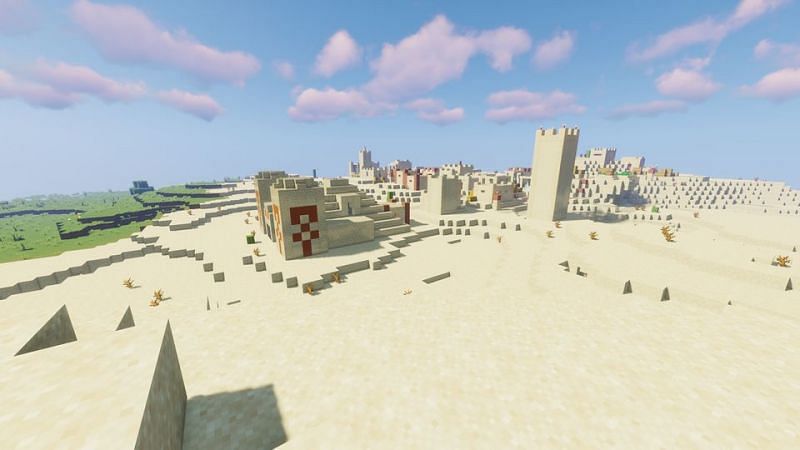Desert Village with a pyramid outside (Image via Reddit)