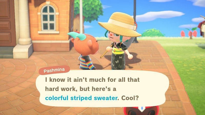 Villager rewarding player for returning lost item in Animal Crossing (Image via Imore)
