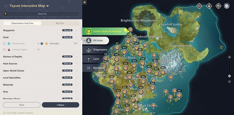 Genshin Impact Geoculus map with all 131 Geoculi locations