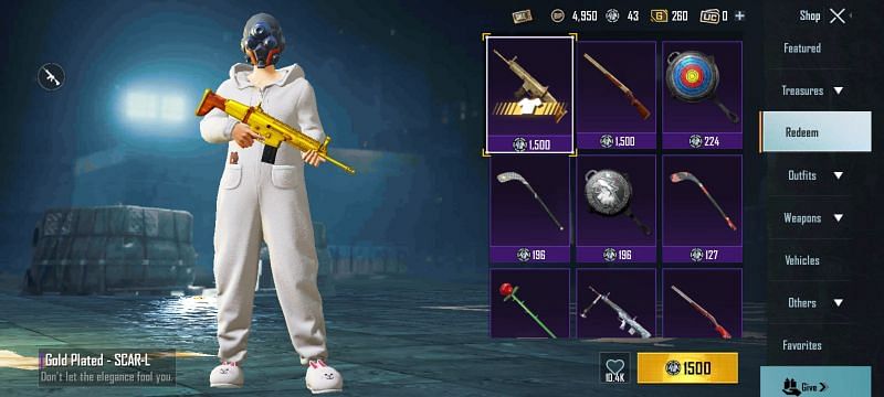 Weapon skins in redeem section of BGMI