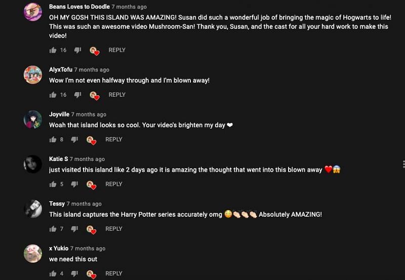 Comments section for the Harry Potter Island Tour. Image via YouTube
