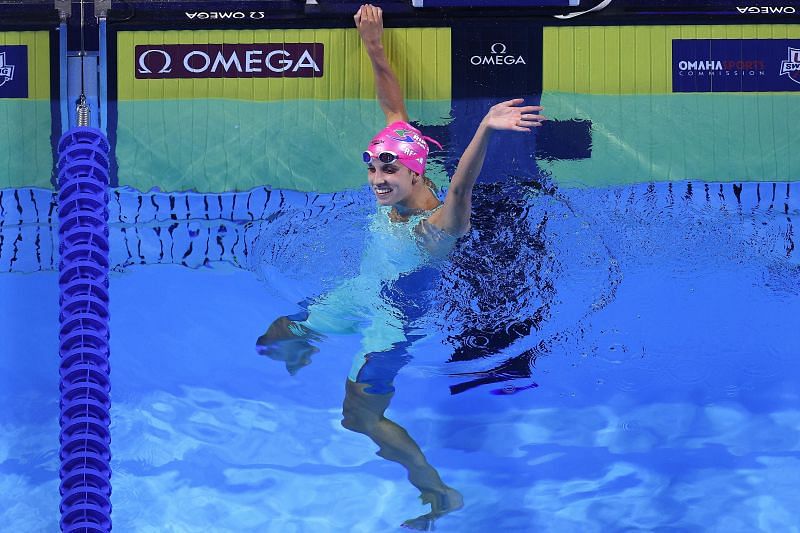 Regan Smith reacts after winning the 100m backstroke
