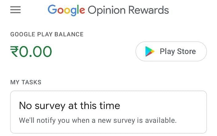 Google Opinion rewards generate surveys inconsistently (Image via Google)