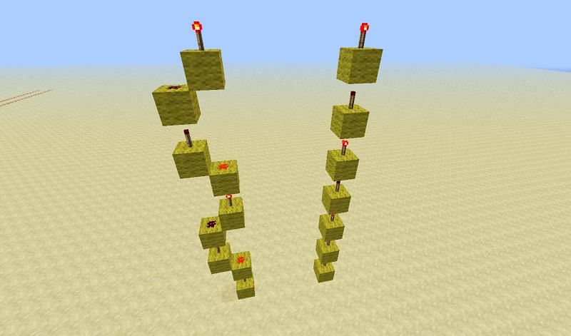 The left showcases redstone traveling downwards, and the right showcases redstone traveling upwards (Image via minecraftforum)