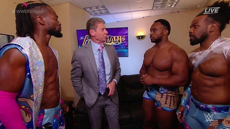 Kofi Kingston, Vince McMahon, Big E, and Xavier Woods