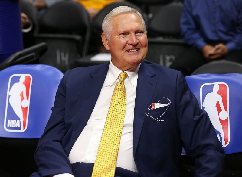 Jerry West at an NBA game between Clippers and Warriors